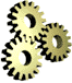 An animated gif of three yellow cogs.
