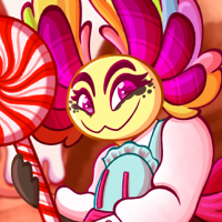 A thumbnail of a cartoony illustration depicting a yellow and pink axolotl with a candy aesthetic.